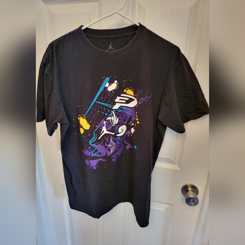 Nike Air Jordan Jumpman Rare Old School Men's L Large T-Shirt Black Purple Teal